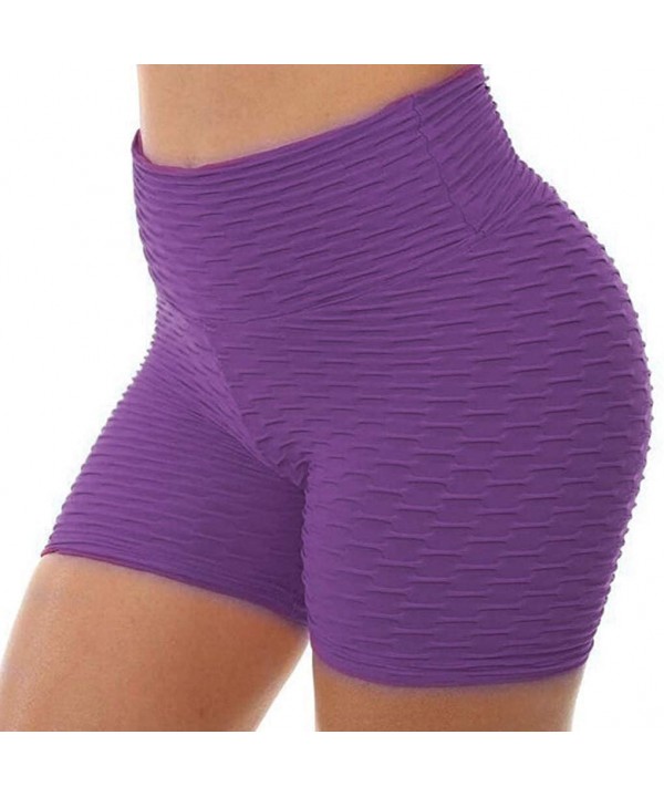 Yoga Shorts for Women High Waist-Seamless Yoga Shorts Athletic Ruched Butt Lifting Booty Short Sexy Push Up Hot Pants - Purpl...