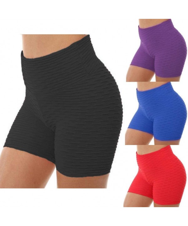 Yoga Shorts for Women High Waist-Seamless Yoga Shorts Athletic Ruched Butt Lifting Booty Short Sexy Push Up Hot Pants - Purpl...