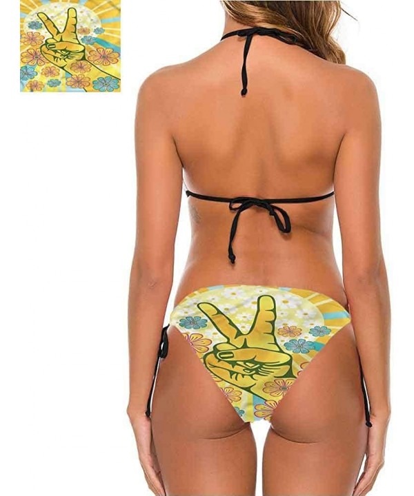 Triangle Bikini Sets Groovy- Peace Sign with Flower Great for Pool Party - Multi 12-two-piece Swimsuit - C119E7GT38M $44.23-B...