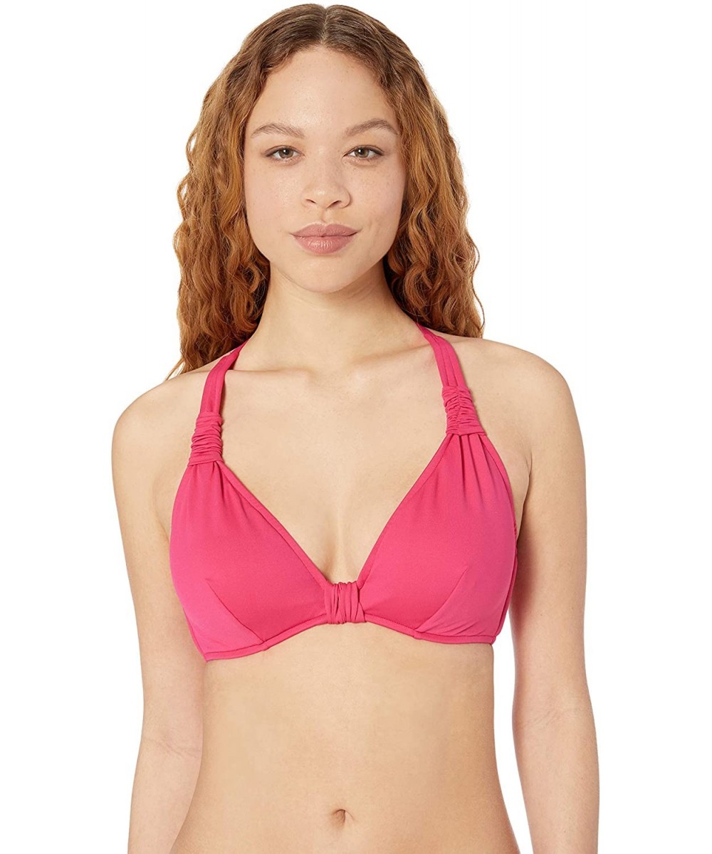 Women's F Cup Halter Bikini Top Swimsuit - Persian Pink - CM18KHHOZET $51.64-Tops