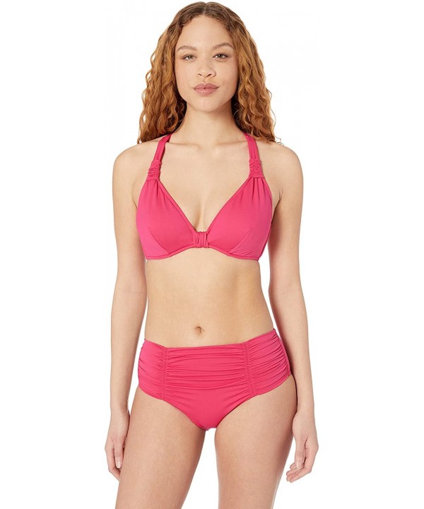 Women's F Cup Halter Bikini Top Swimsuit - Persian Pink - CM18KHHOZET $51.64-Tops