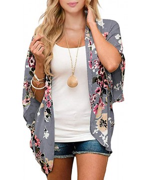 Womens Floral Kimono Cardigan Half Sleeve Chiffon Beach Cover Ups Loose Blouse Tops Kimonos for Women - Dark Gray - CM199I2Z5...