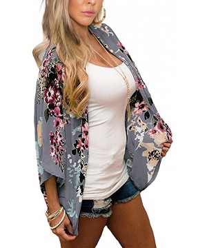 Womens Floral Kimono Cardigan Half Sleeve Chiffon Beach Cover Ups Loose Blouse Tops Kimonos for Women - Dark Gray - CM199I2Z5...