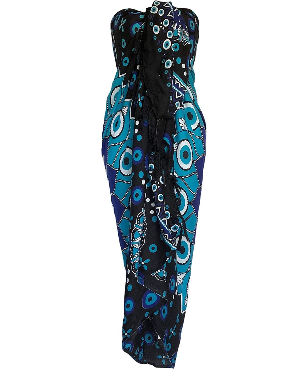 Mandala Sarong Wraps from Bali Beach Cover Up - Feathers Black/Blue - C4194WSHKQN $15.72-Cover-Ups