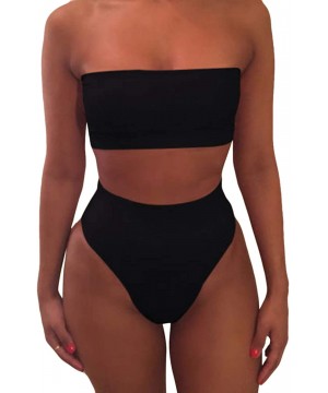 Women's Removable Strap Wrap Pad Cheeky High Waist Bikini Set Swimsuit - 01 - Black - C412HERINYN $20.50-Sets