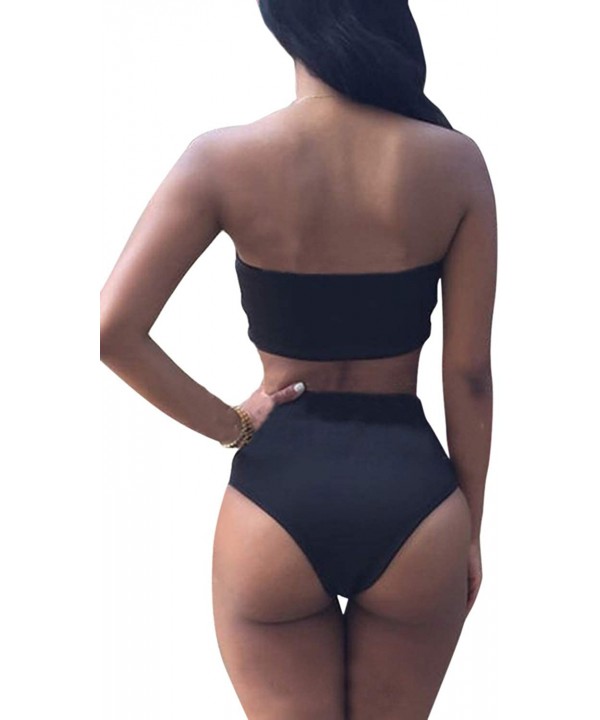 Women's Removable Strap Wrap Pad Cheeky High Waist Bikini Set Swimsuit - 01 - Black - C412HERINYN $20.50-Sets