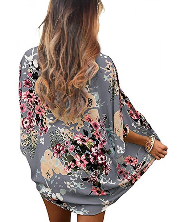 Womens Floral Kimono Cardigan Half Sleeve Chiffon Beach Cover Ups Loose Blouse Tops Kimonos for Women - Dark Gray - CM199I2Z5...