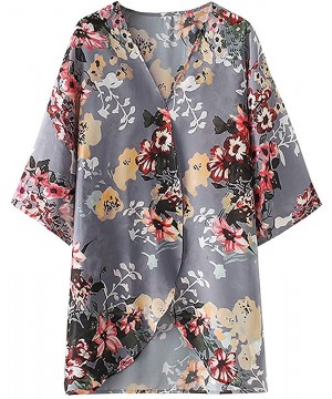 Womens Floral Kimono Cardigan Half Sleeve Chiffon Beach Cover Ups Loose Blouse Tops Kimonos for Women - Dark Gray - CM199I2Z5...