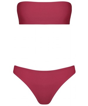 New Swimsuit!! Women Bandeau Bandage Bikini Set Push-Up Brazilian Swimwear Beachwear Swimsuit - Wine Red - C91906TSNHK $16.51...