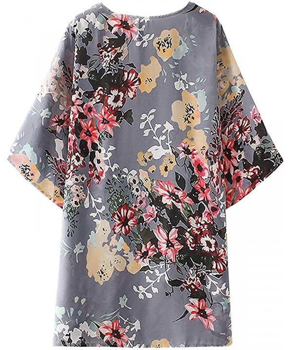 Womens Floral Kimono Cardigan Half Sleeve Chiffon Beach Cover Ups Loose Blouse Tops Kimonos for Women - Dark Gray - CM199I2Z5...