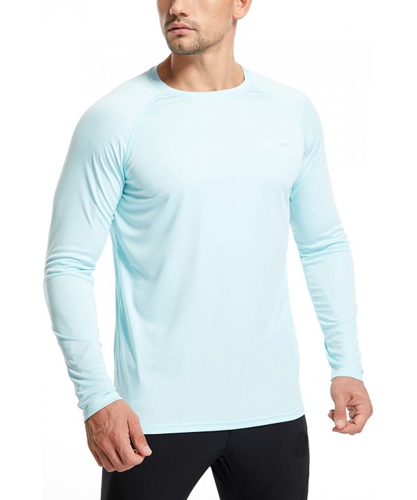 Mens UPF 50+ Swim Shirts Outdoor Long Sleeve Sun Protection Workout Shirts for Athletic-Running-Fishing-Hiking - Lake - C118W...