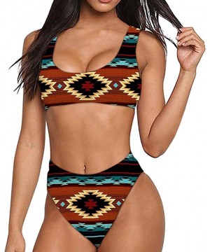 Women Printed Two Pieces High Waisted Cheeky Bikini Sets Low Scoop Crop Swimsuit - Pattern-20 - CH194XCD5HK $19.74-Sets