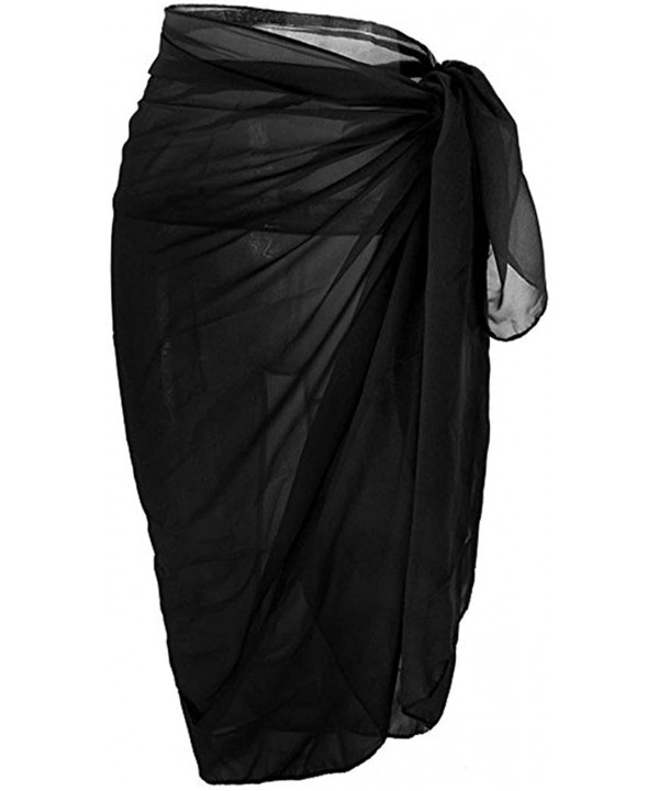 Women's Summer Swimwear Chiffon Cover up Beach Sarong Pareo Bikini Swimsuit Wrap - Black - CD18CMKZZ7D $10.14-Cover-Ups