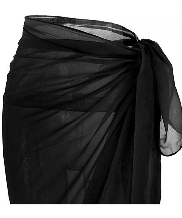 Women's Summer Swimwear Chiffon Cover up Beach Sarong Pareo Bikini Swimsuit Wrap - Black - CD18CMKZZ7D $10.14-Cover-Ups