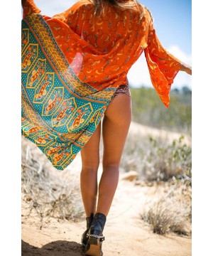 Women's Boho Chiffon Print Kimono Cardigan Long Maxi Sunscreen Cover-ups - CR17YYQRQZM $17.62-Cover-Ups