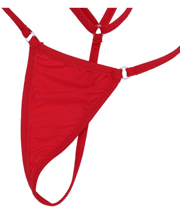 Women Sexy Slingshot Sheer Micro Bikini Teddy Lingerie G-String Thong Set - Red - CC17AZGALTN $10.97-Sets