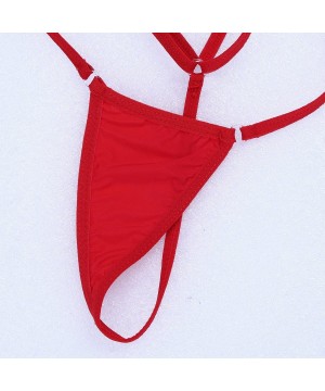 Women Sexy Slingshot Sheer Micro Bikini Teddy Lingerie G-String Thong Set - Red - CC17AZGALTN $10.97-Sets