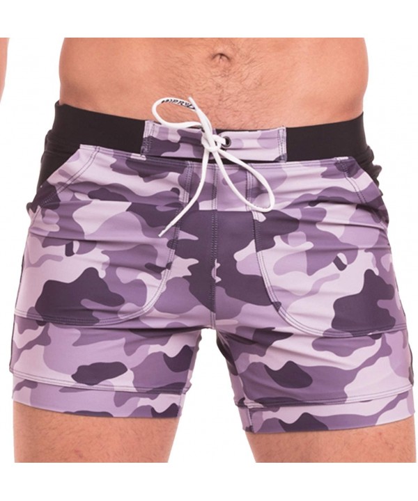 Men Swimwear Swimsuits Swim Boxer Bikini Surfing Board Trunk Camo Shorts - Purple - CT18HQ0RWQ8 $35.05-Briefs