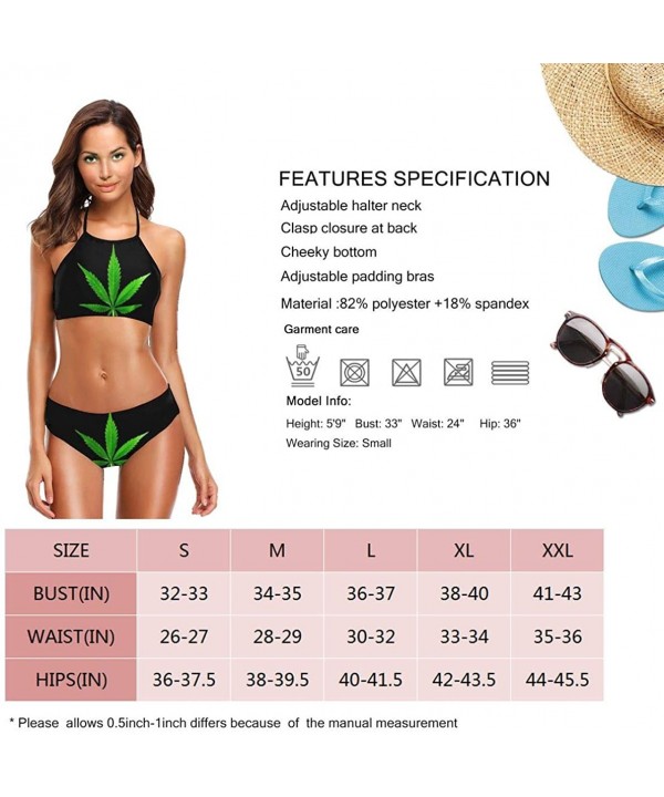 Women's Girls Ladies Halter Bikini Set Beach Padded Swimsuit with Bandage - Just Smoke Green Weed Black - CJ196SH4G66 $30.86-...