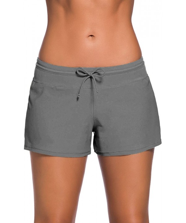 Women's Adjustable Swimsuit Tankini Bottom Board Shorts-Comfort Quick Dry Stretch Board Short - Grey - C818D2I7XRE $15.28-Boa...