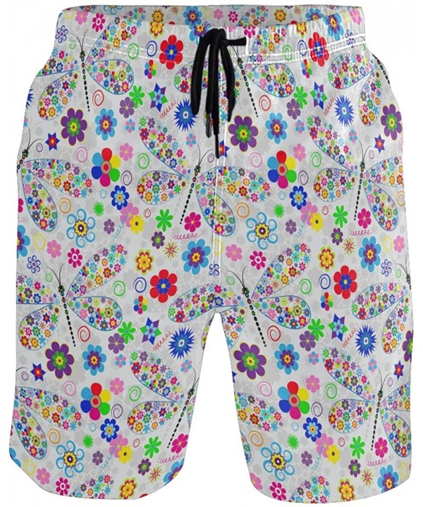 Men's Quick Dry Swim Trunks with Pockets Beach Board Shorts Bathing Suits - Multi-colored Dragonflies Flowers - CV19529GY8H $...