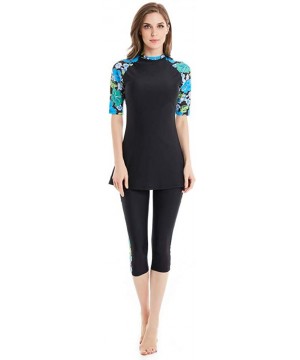 Womens Modest Swimsuit 2 Piece Elegant Short Sleeve Burkini Surfing Swimwear - N4 - C618Q2KE2UU $29.32-Rash Guards