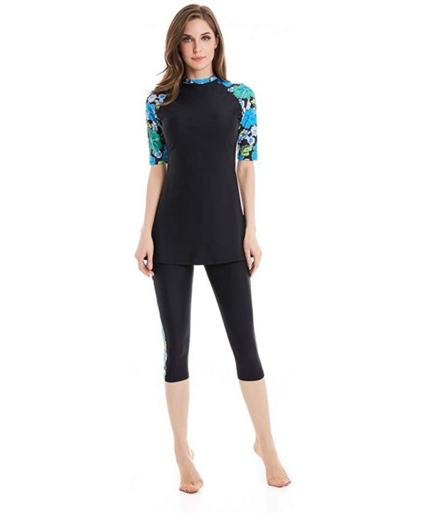 Womens Modest Swimsuit 2 Piece Elegant Short Sleeve Burkini Surfing Swimwear - N4 - C618Q2KE2UU $29.32-Rash Guards