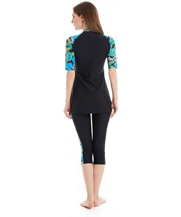 Womens Modest Swimsuit 2 Piece Elegant Short Sleeve Burkini Surfing Swimwear - N4 - C618Q2KE2UU $29.32-Rash Guards