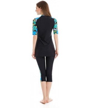 Womens Modest Swimsuit 2 Piece Elegant Short Sleeve Burkini Surfing Swimwear - N4 - C618Q2KE2UU $29.32-Rash Guards