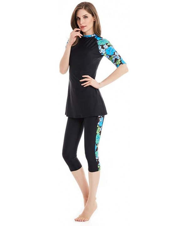 Womens Modest Swimsuit 2 Piece Elegant Short Sleeve Burkini Surfing Swimwear - N4 - C618Q2KE2UU $29.32-Rash Guards