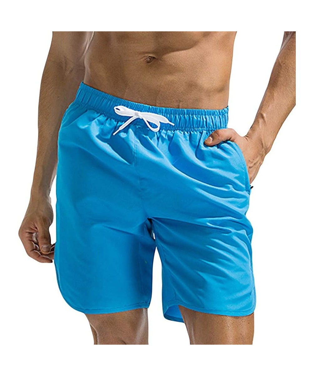 Plus Size Men Breathable Trunks Pants Solid Swimwear Beach Shorts Slim Wear - Sky Blue - CI18U62DR3Z $15.16-Trunks