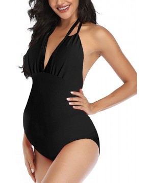 Maternity Swimsuits One Piece V-Neck Pregnancy Swimwear Halter Maternity Bikini Tankini - Black - C8190LN4NTC $28.04-One-Pieces