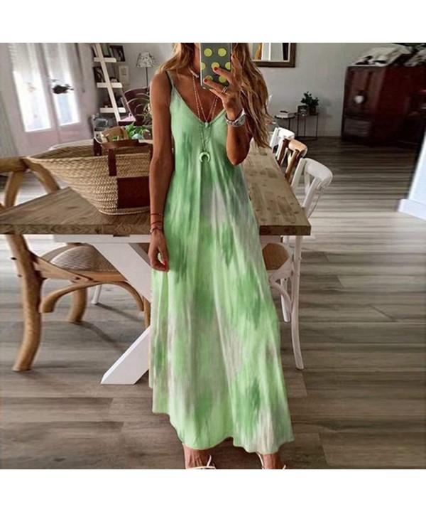 Women's Spaghetti Strap Cami Maxi Dresses Sleeveless V-Neck Summer Casual Loose Long Dress Irregular Beach Sundress - Z2-gree...