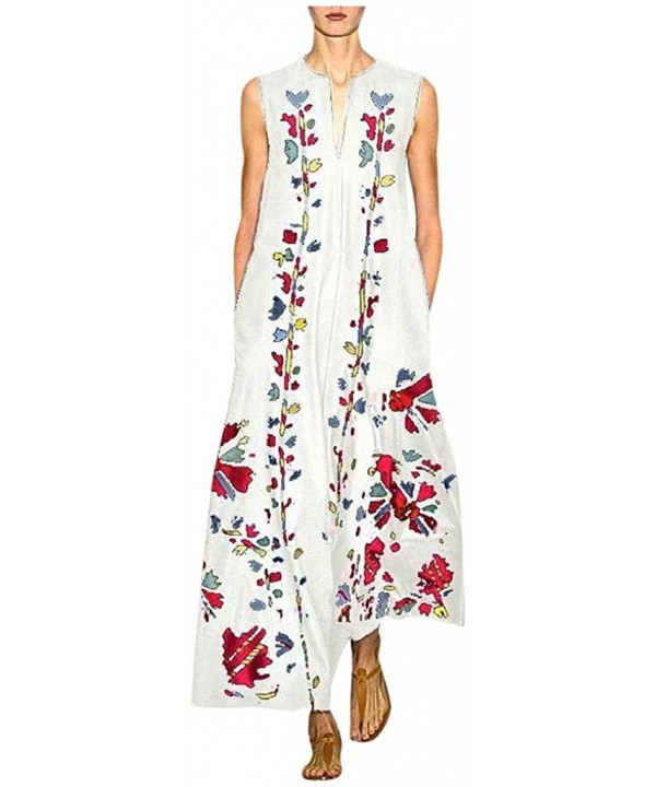 Women's Sleeveless V-Neck Floor-Length Casual Dress with Pockets - Vintage????rd - CQ193TL08AC $21.44-Cover-Ups