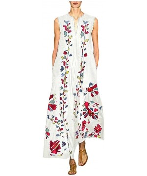 Women's Sleeveless V-Neck Floor-Length Casual Dress with Pockets - Vintage????rd - CQ193TL08AC $21.44-Cover-Ups