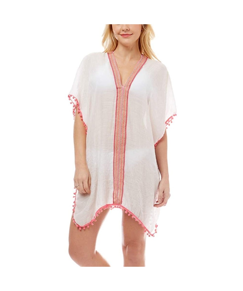 Women Summer Beach Swimsuit Bikini Cover Up Kimono Cardigan - Embroidered Kaftan - Pink - CY194A6247I $15.00-Cover-Ups