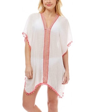 Women Summer Beach Swimsuit Bikini Cover Up Kimono Cardigan - Embroidered Kaftan - Pink - CY194A6247I $15.00-Cover-Ups