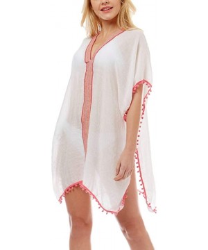 Women Summer Beach Swimsuit Bikini Cover Up Kimono Cardigan - Embroidered Kaftan - Pink - CY194A6247I $15.00-Cover-Ups