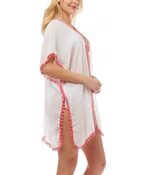 Women Summer Beach Swimsuit Bikini Cover Up Kimono Cardigan - Embroidered Kaftan - Pink - CY194A6247I $15.00-Cover-Ups