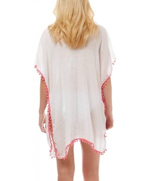 Women Summer Beach Swimsuit Bikini Cover Up Kimono Cardigan - Embroidered Kaftan - Pink - CY194A6247I $15.00-Cover-Ups