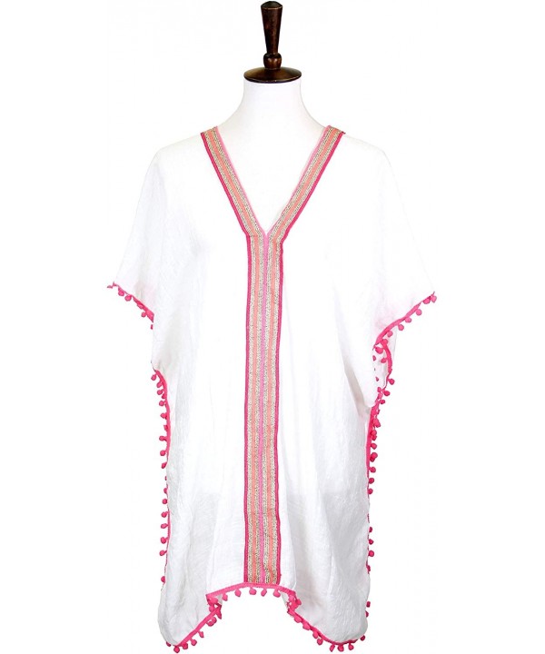 Women Summer Beach Swimsuit Bikini Cover Up Kimono Cardigan - Embroidered Kaftan - Pink - CY194A6247I $15.00-Cover-Ups