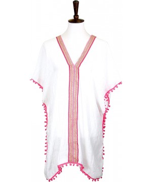 Women Summer Beach Swimsuit Bikini Cover Up Kimono Cardigan - Embroidered Kaftan - Pink - CY194A6247I $15.00-Cover-Ups