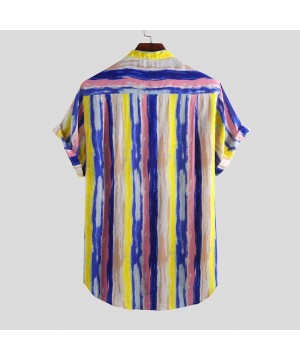 Men Cotton Printed Hawaiian Stand Collar Short Sleeve Loose Shirt - A Yellow - CT18TUGWRRN $20.30-Rash Guards