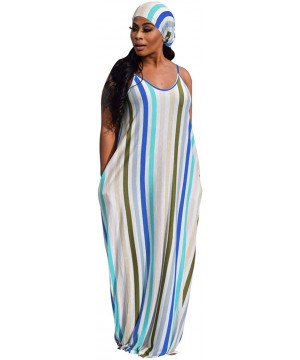 Women's Sexy Spaghetti Strap Stripe Long Maxi Dresses Floor Length Sleeveless Plus Size Sundresses with Pockets - Stripe-4 - ...