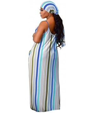 Women's Sexy Spaghetti Strap Stripe Long Maxi Dresses Floor Length Sleeveless Plus Size Sundresses with Pockets - Stripe-4 - ...