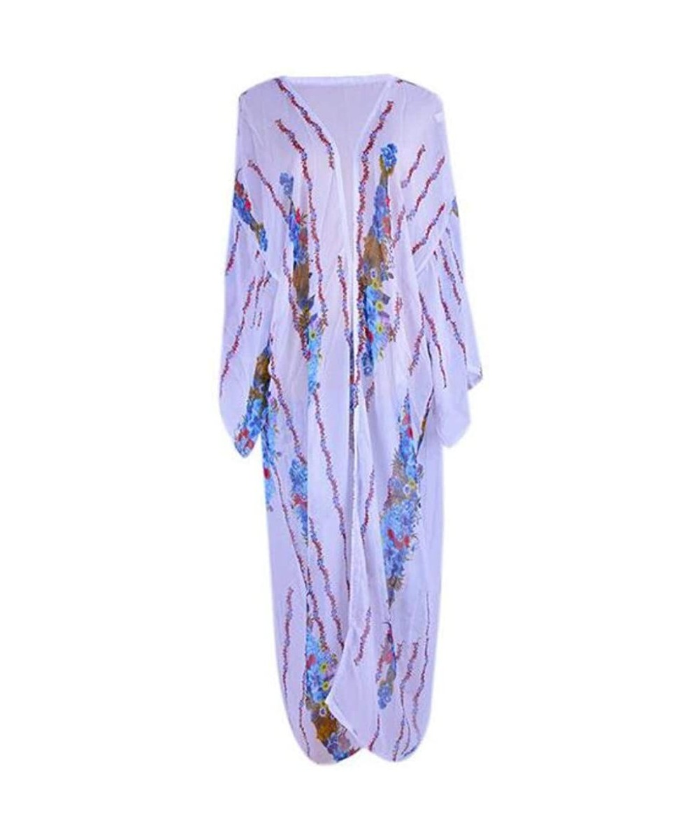 Women's Chiffon Bathing Suit Bikini Swimsuit Cover up Swimwear Beach Dress Long Kimono Cardigan Jacket Robe - Floral Printed ...