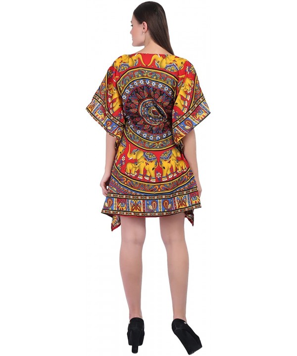 Womens Boho Hippie Kaftan Short Length Night Wear Free Size Polyester Dress - Blue - Red - C918CQCM6DX $9.82-Cover-Ups