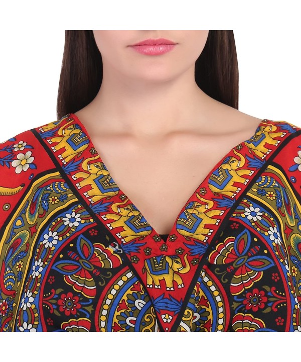 Womens Boho Hippie Kaftan Short Length Night Wear Free Size Polyester Dress - Blue - Red - C918CQCM6DX $9.82-Cover-Ups