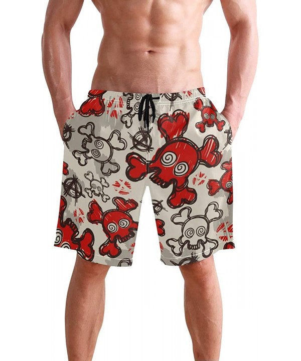 Men's Swim Trunks Honeycomb Periodic Table Rainbow Quick Dry Beach Board Shorts with Pockets - Peace Sign Red Skull - CE18R2O...