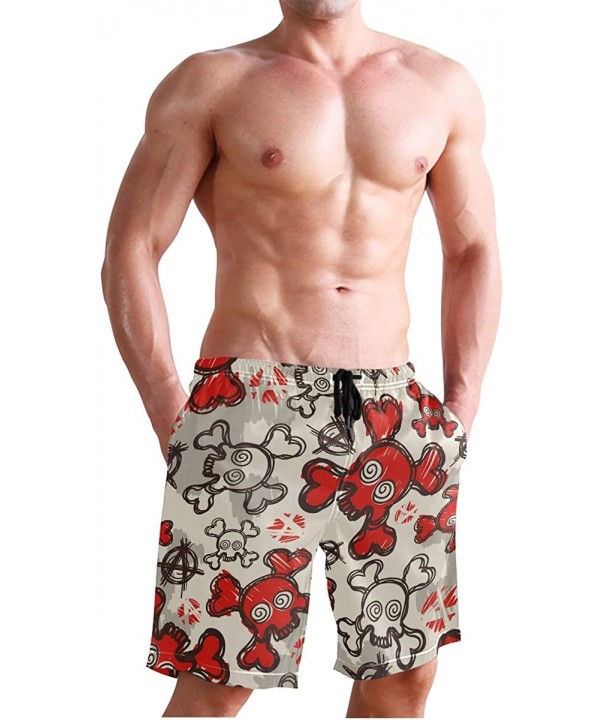 Men's Swim Trunks Honeycomb Periodic Table Rainbow Quick Dry Beach Board Shorts with Pockets - Peace Sign Red Skull - CE18R2O...